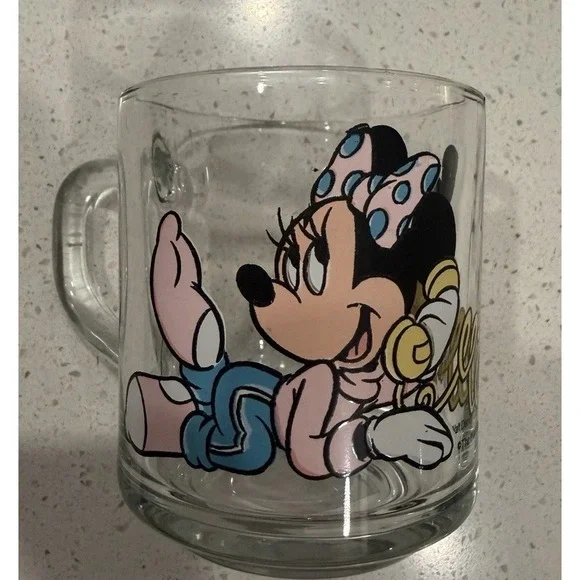Vintage Disney Mickey & Minnie Mouse Glass Mugs Set of 2 With Handles - Picture 4 of 7